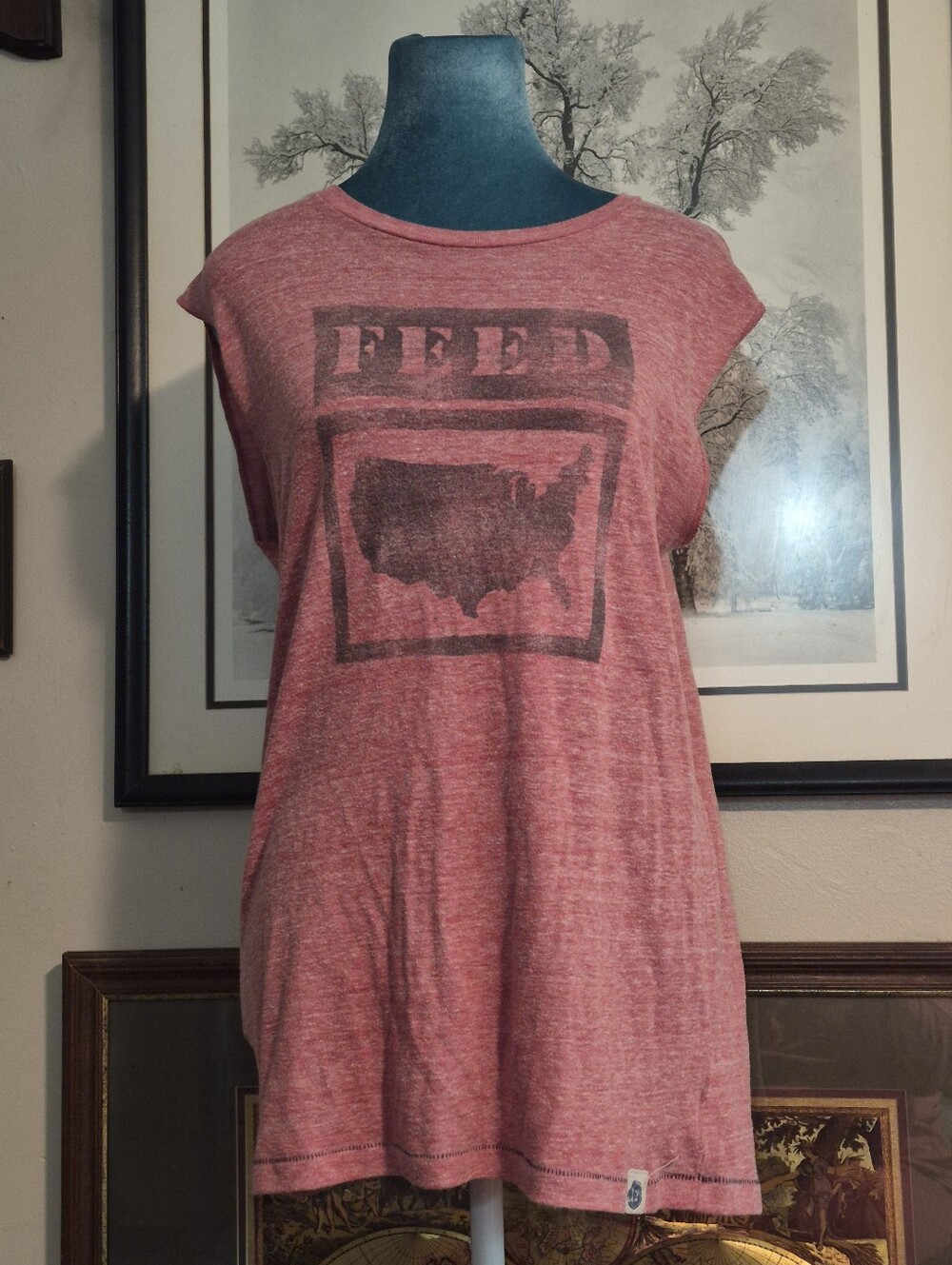 FEED USA x Target Red Heathered Graphic Muscle Tank Top Size Small